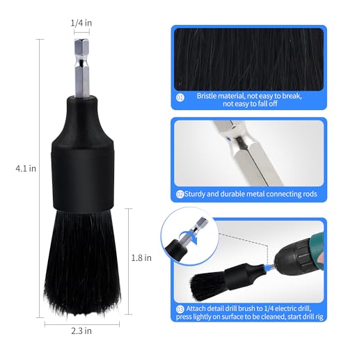 Drill Brush for Wheel and Bottle, High Density Nylon Bristles, Car Wheel Extension Brush Set for Wheels, Rims, Exhaust, Engines, Bottle - Thumbnail 3