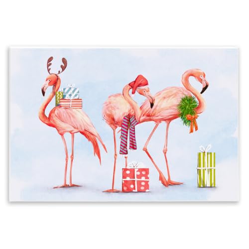 Pink Flamingos Holiday Beach, 10 x 15 Inch Mounted Print on Wall Plaque