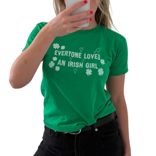 Everyone Loves an Irish Girl - Cropped Fit Tee - Lorelai Gilmore Inspired - Irish Green - Handmade Screen Printed - UK Made (XS)