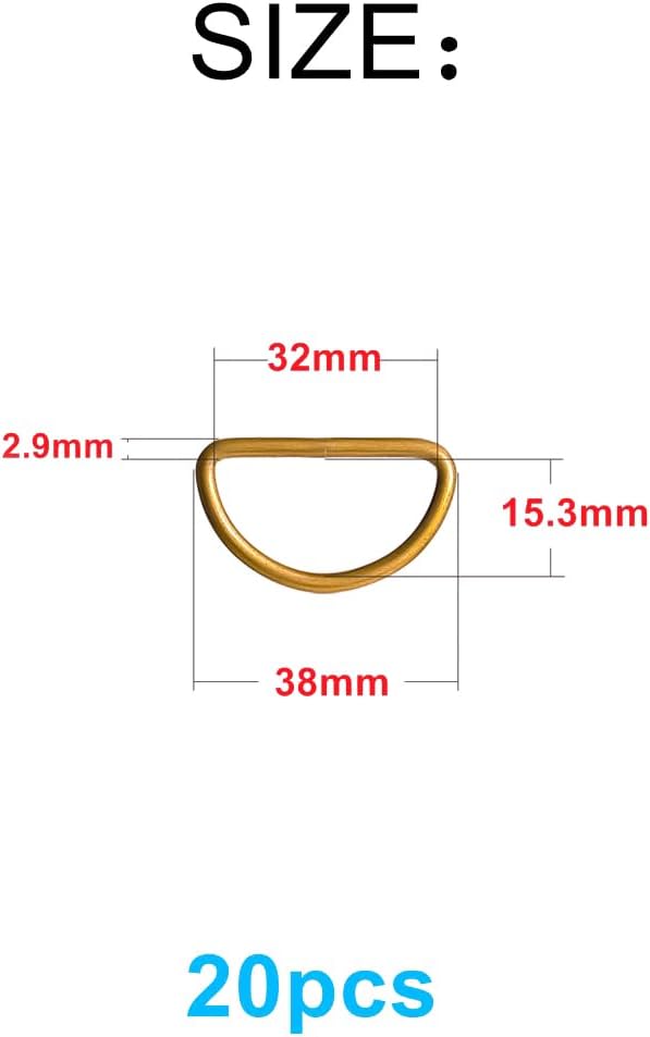 20pcs 1-1/4"(32mm) D Rings Welded Strong Metal Bronze Semi-Circular D Ring for Pet Collars Hardware Bags Ring Buckle Strap Hand DIY Sewing Accessories image 2