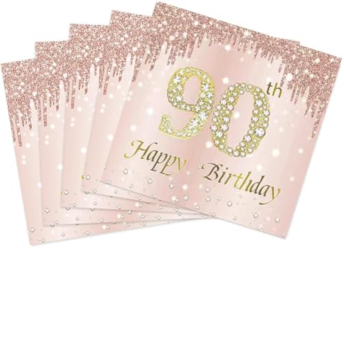 40PCS 90th birthday napkins Rose Gold 90th birthday party decorations Vintage 1934 for Women Birthday Wedding Anniversary Party Supplies 2-Ply