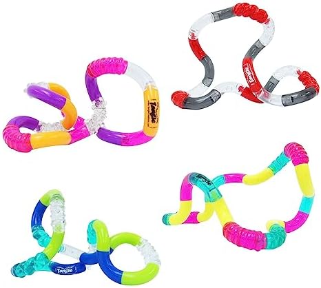 Tangle Jr. Textured 4-Pack Genuine Tangle Toys Fidget Pack - Textured Fidget Toy Fidgets Pack for Kids and Adults - Fidget Toy for School - Gift for Teens and Adults