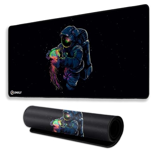 Image of Astronaut Space Mouse Pad 18x36 Inch 3mm Extended Gaming Desk Mat with Anti-Slip Rubber Base Mousepad for Smooth Surface Desk pad for PC & Laptop Use Waterproof & Stiched (Multicolour) Deskpad