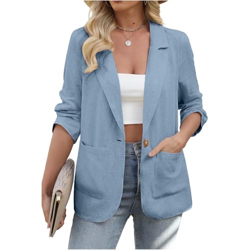 Women's Casual Linen Blazer Lightweight Spring Summer Jackets Fully-Lined Casual Work Jacket with Pockets Cardigan