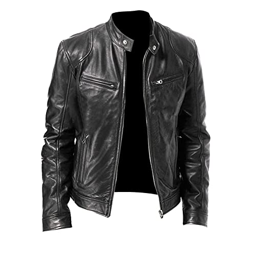 Ymosrh Men's Leather Jackets Stand Collar Jacket Motorcycle Pu Faux Jacket Winter Outwear Coat Jacket, S-4XL