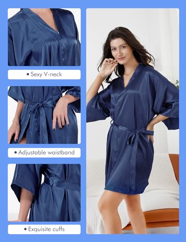 Image of EPLAZA 7Pcs Bride Bridesmaid Robe Set women satin robe Wedding Bridal Party | Soft Satin Silk, Short Sleeve, Lightweight breathable, Fits 100-150lbs, Gifts for wedding day bachelor party