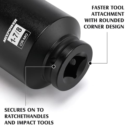 Image of 3 /4 inch Drive Deep Impact Socket, CR-MO, 1-7 /8 inch, SAE, 6 Point, Axle Nut Impact Grade Socket for Easy Removal