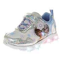 Disney Frozen LED Light up Shoes for Girls - Princess Anna and Elsa Lightweight Breathable Tennis Running Sneakers - Blue/Silver (Size 9 Toddler)