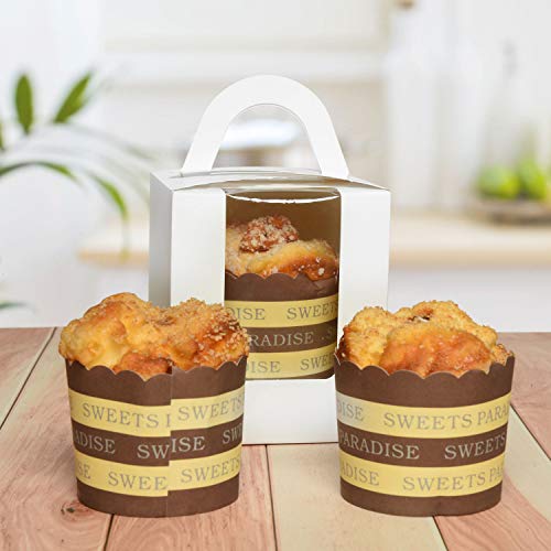 Gonioa 60Pcs White Single Cupcake Boxes,Cupcake Carriers Individual Containers with Handle and Window,Pastry Containers Muffins Cupcake Carriers for Baby Shower Wedding Birthday Party Favor