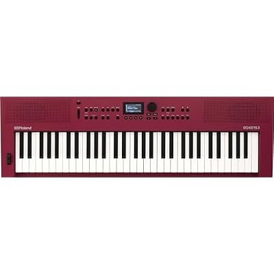 Roland GO:KEYS 3 Red Music Creation Keyboard Bundle with Sustain Pedal, Adjustable Stand, Online Piano Lessons, and Austin Bazaar Polishing Cloth