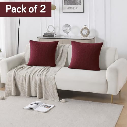 Image of HOKIPO 100% Leakproof Quilted Cushion Cover for Sofa 22x22 Inches, Set of 2, Wine (AR-6281-BRGN*2)
