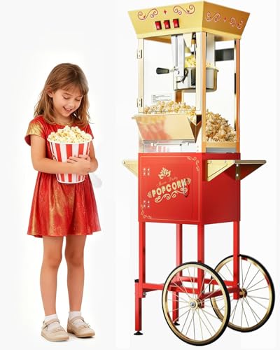 12 oz Upgraded Popcorn Machine Cart, Popcorn Maker Machine with Stainless-Steel Kettle Makes Up to...