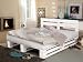 Base de Cama Matrimonial - Cama de 135x200, Canape/Somier/Estructura de cama con patas y laminas de madera de palets color blanco para colchones y cabeceros de 1.35 cm