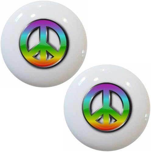 Set of 2 Peace Sign Ceramic Cabinet Drawer Knobs