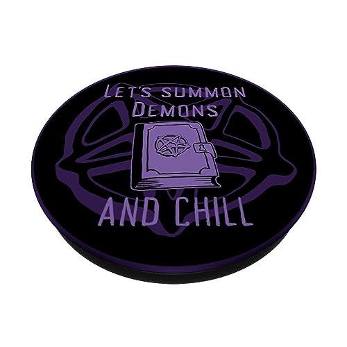 Let's Summon Demons and Chill Dark Occult Goth Purple PopSockets Swappable PopGrip, Black - Image 2
