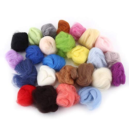 25pcs Mixed Color Wool Fiber Needle Felting with Needles Starter Tools Kits Unspun Roving Wool for Felting and Felting Yarn Craft Supplies