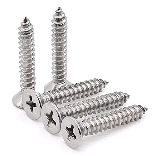 Vis à bois tête plate acier inoxydable 304 Glvaner lot de 100 pièces pour quincaillerie et menuisier