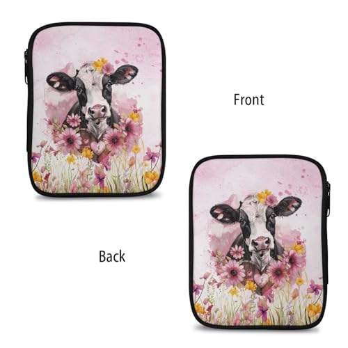 Image of Cow Crochet Hook Case Lightweight Flower Crochet Organizers and Storage Soft for Travel Outdoors Home Easy to Carry