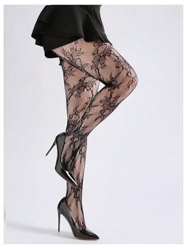 Image of SHENHE Women's Patterned Fishnet Tights High Waist Pantyhose Floral Stockings
