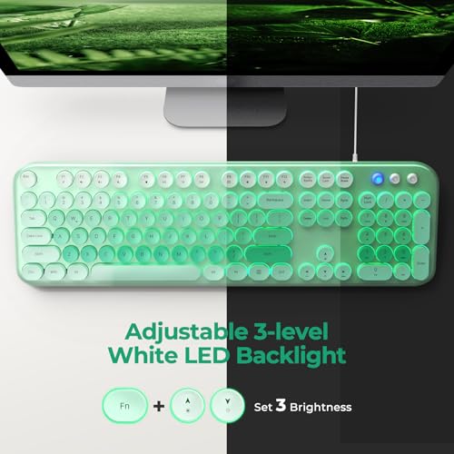 Image of Atelus Wired Backlit Keyboard, Full Size USB Keyboard with Colorful Retro Keycaps, Numeric Keypad and Media Hotkey for Computer Desktop PC Laptop and Windows 7 8 10 11