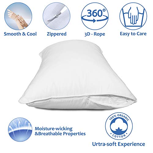 Precoco Pillow Cases King Size-100% Cotton Pillowcase Covers With Zipper Hidden, Breathable & Ultra Soft/Pillow Covers For Easy Care,2 Pack/White #TOP5