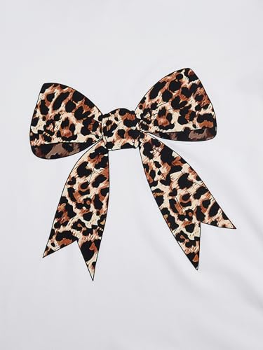 MakeMeChic Girl's Leopard Print Bow T Shirt Crew Neck Short Sleeve Knot Side Summer Tee Tops2