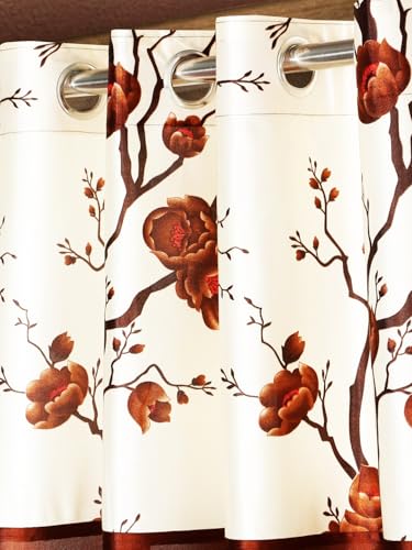 Image of Fashion String 2 Pieces 3D Tulip Patch Grommet Polyester Long Door Curtains - 9 Feet, Brown