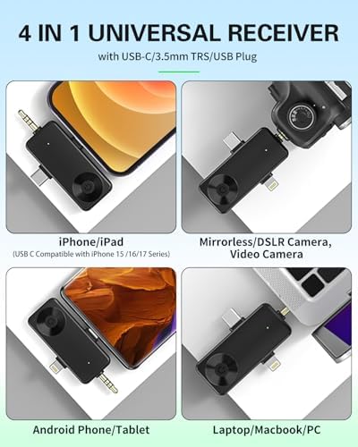 Tearstone Wireless Lavailer Microphone for iPhone, Android, Camera, Professional Wireless Mini Microphone, 4 in 1 Condenser Lapel Mic for Interview Video Podcast Vlog YouTube ASMR TikTok (2 Pcs) - View 5
