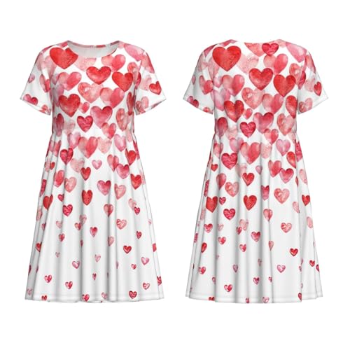 Robe décontractée à manches courtes avec imprimé cœurs rouges - 6