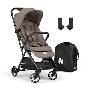 hauck Fly N Care - Ultrakompakter und Leichter Reisebuggy Einhändig Faltbar, mit Liegeposition ab Geburt bis 22 kg, Tragetasche, Tragegurt, Sitzauflage, Babyschalen Adapter, UV Schutz 50+ - Mocha