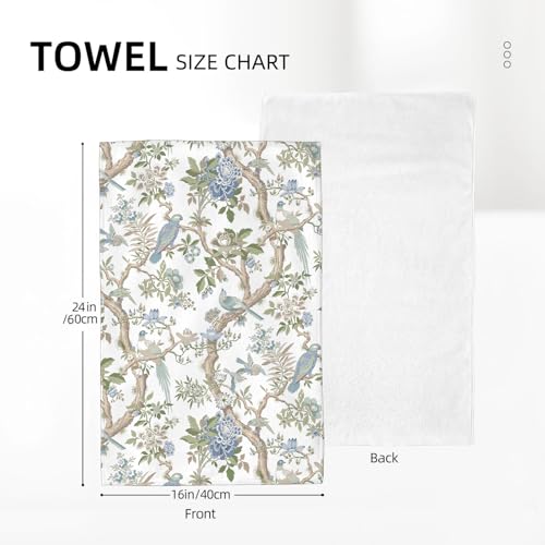 Image of Chinoiserie Floral Kitchen Towels Blue Green White Flowers Bird Spring Dish Towels, 16x24 Inch Farmhouse Summer Holiday Decoration Absorbent Hand Towels for Kitchen Drying Decor Set of 2