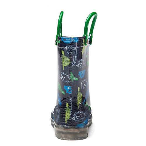 Dksuko Toddler Light Up Rain Boots Waterprof Rubber Boots With Easy-On Handles (6 Toddler, Blue Dinosaur) #TOP2