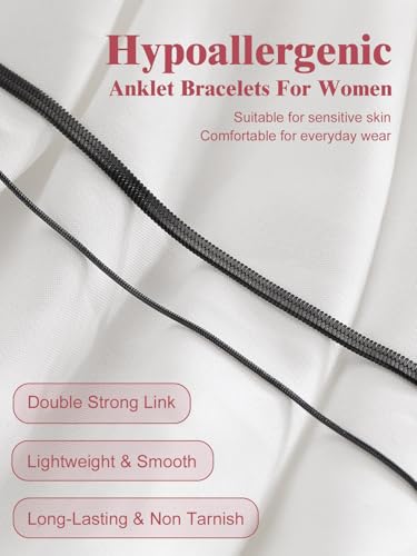 Image of FOCALOOK 14K Gold Plated Anklets for Women Waterproof Plus Size Ankle Bracelet 8.5-10.5 Inch Adjustable Mariner /Figaro /Flat Snake /Cuban Link Chain Anklet Jewelry for Summer Beach Holiday