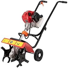 52cc 2 Stroke Commercial Garden Tiller Gas Powered Tiller Hand-Pull Recoil Start Mini Tiller Cultivator Hand Rototillers for Garden Lawn Soil Planting