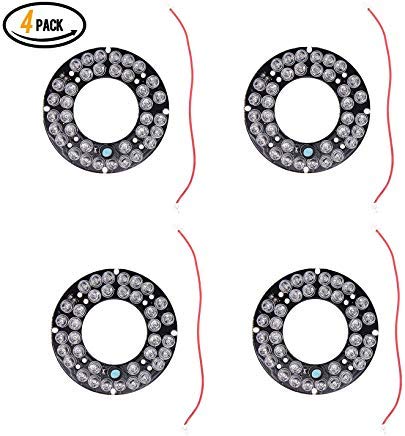 QISHENG 36 LED 850nm IR Infrared Illuminator Board,90 Degree Round Plate IR Illuminator Board Bulb for CCTV Security Camera（4Packs）