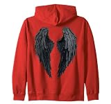 Black Angel Wings On Back Zip Hoodie