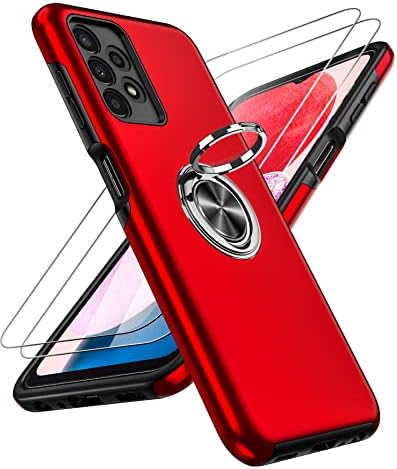 LeYi for Samsung Galaxy A13 4G Case and 2x Screen Protectors, Heavy Duty Protection Shockproof Cover with Built-in Ring Holder Lightweight Silicone Hybrid Phone Case for A13 4G Green