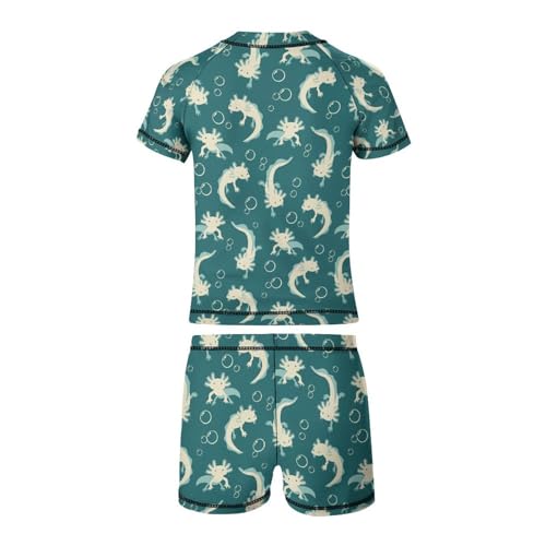 Cute Axolotls GreenChildren's Swimsuits Boys Two Piece Suit3