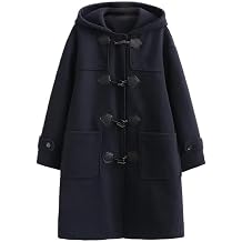 Women Winter Coats Loose Horn Button Hooded Jacket Mid-Length Jacket with Pockets Japanese JK Uniform Coat