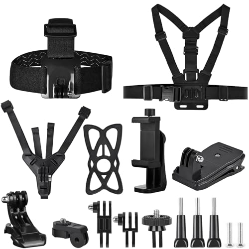 OctinPris Chest Strap Head Strap Backpack Holder Helmet Chin Mount Set with Extension Arm, Adjustable Action Camera Cam Accessory Kit for Cellphones Gopro Hero Series Insta360 GeekPro SJCAM Osmo etc