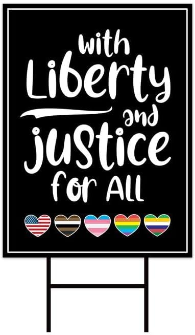 With Liberty And Justice For All Yard Sign - Resist Hate, Anti-Trump, Resist Racism, Resist Fascism Sign with Metal H-Stake, VP6086 (Multicolor, 24" x 18", Double Sided)