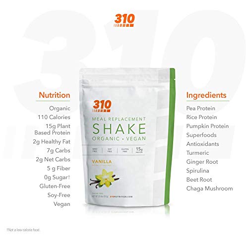 Vegan Organic Plant Protein Powder And Meal Replacement Shake With Shaker Cup, 2 Oz Mct Oil And 5 Pc Resistance Band Set - By 310 Nutrition - Keto And Paleo Friendly (Vanilla) #TOP5