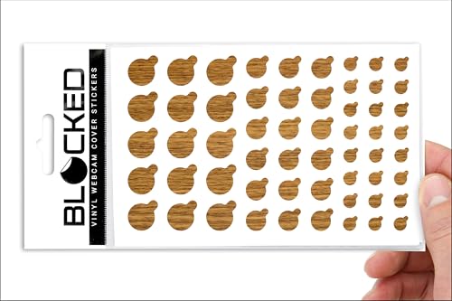 Rigid Series - 2X Thicker | BLOCKED Original Vinyl Webcam Cover Stickers | Restickable & Stackable Privacy Covers | for All Camera-endable Devices | 3-Sizes | 57 Tabbed Wood Grain Textured