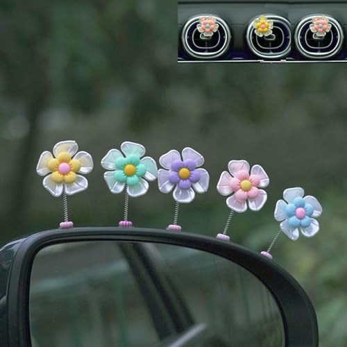 Image of Car Swinging Ornament Cute Flower Car Air Vent Clips Set,Car Accessories Essentials For Women For Cute Girl Car Interior Ornaments Car Decoration Decorative Accessories Car Gifts （8pcs）