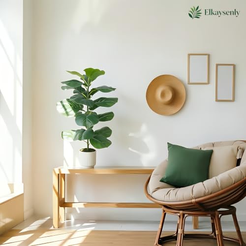 Elkaysenly 2 Pcs 30" Fake Plants Fiddle Leaf Fig Tree,Faux Plants Indoor&Outdoor,Plants Artificial Decor for Home Office Decorations - image 6