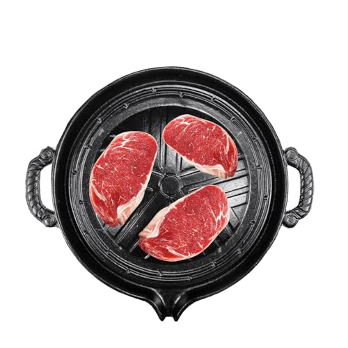 Padella in ghisa – Padella in ferro resistente, piastra antiaderente in ghisa | Piastra di frittura per grigliare da 28 cm, padella con manico, versatile piastra in ghisa per carni perfettamente