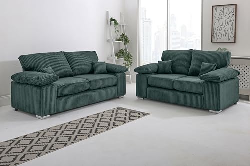 Sofahub Oxford Teal Jumbo Cord Sofa - 3 Seater Sofa - 2 Seater Sofa - Comfortable Soft Fabric - Sofas & Couches - Stylish Sofa Sets for Living Room (Teal, 3 + 2 Seater)