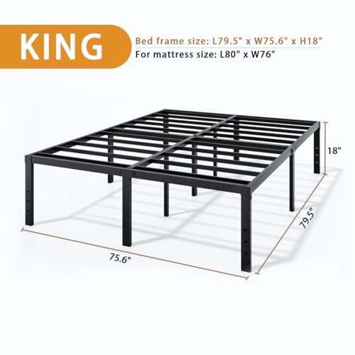 Image of LUMUNANCE Metal Bed Frame King Size - 18 Inch Heavy-Duty King Platform Bed Frame No Box Spring Needed, Easy Assembly, Noise-Free, Sturdy Mattress Foundation, Underbed Storage Space