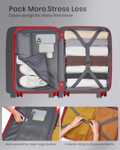Image of Kono 24 Inch Hard Shell PP Luggage, 4 Spinner Wheels Suitcase, Red | Lightweight & Anti-Scratch Checked-Medium Travel Trolley with TSA Lock for Travel Trips