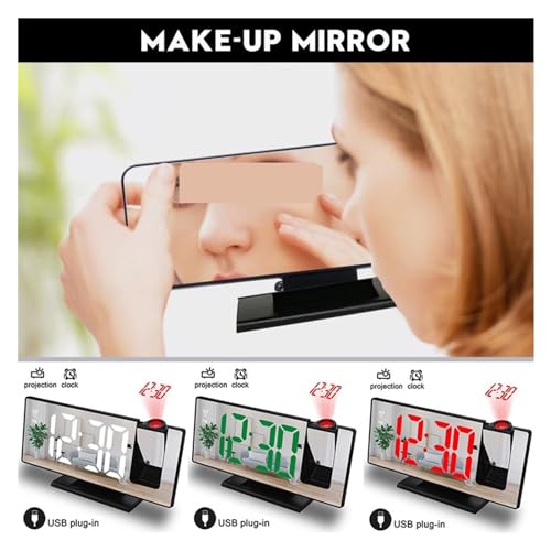 Reloj despertador electrónico proyección LED digital espejo y radio FM mesa 6